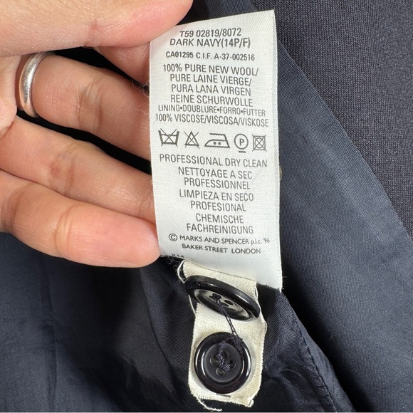 Vintage Marks & Spencer St. Michael 100% Wool Blazer Jacket Dark Navy US 12 - Picture 10 of 14